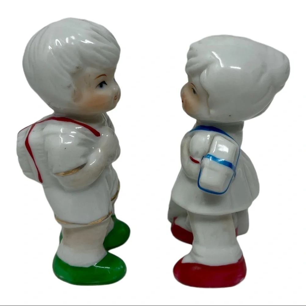 2 Beautiful Vintage Brother and Sister Porcelain School Kids Small Figurines